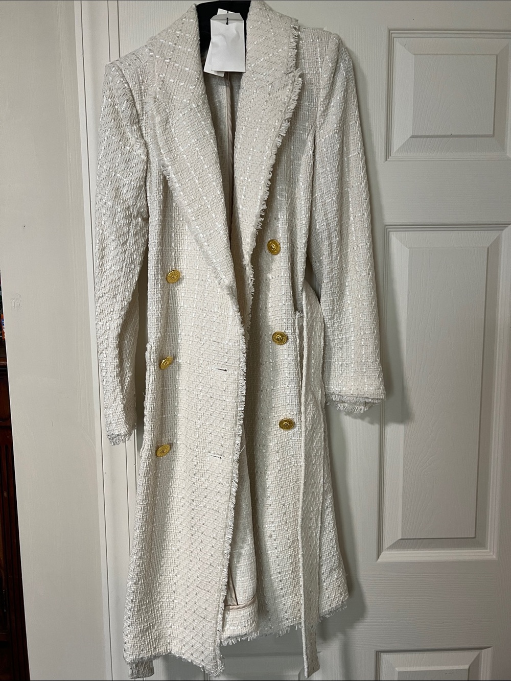 L'AGENCE Cream Single-Breasted Blazer with Gold Buttons